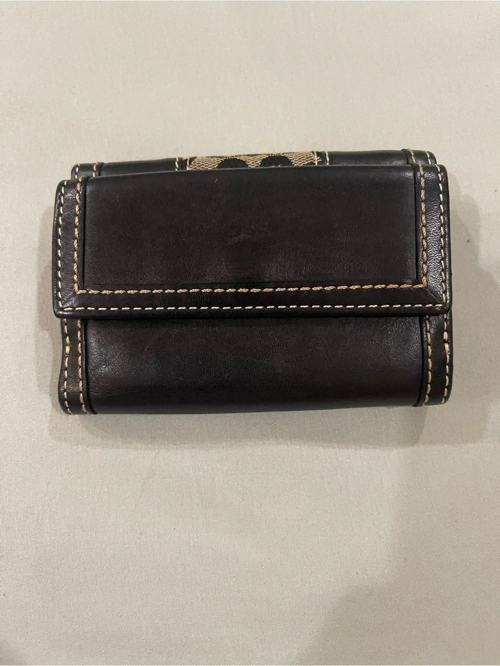 Coach Black Signature Tri-Panel Wallet with Gold Button